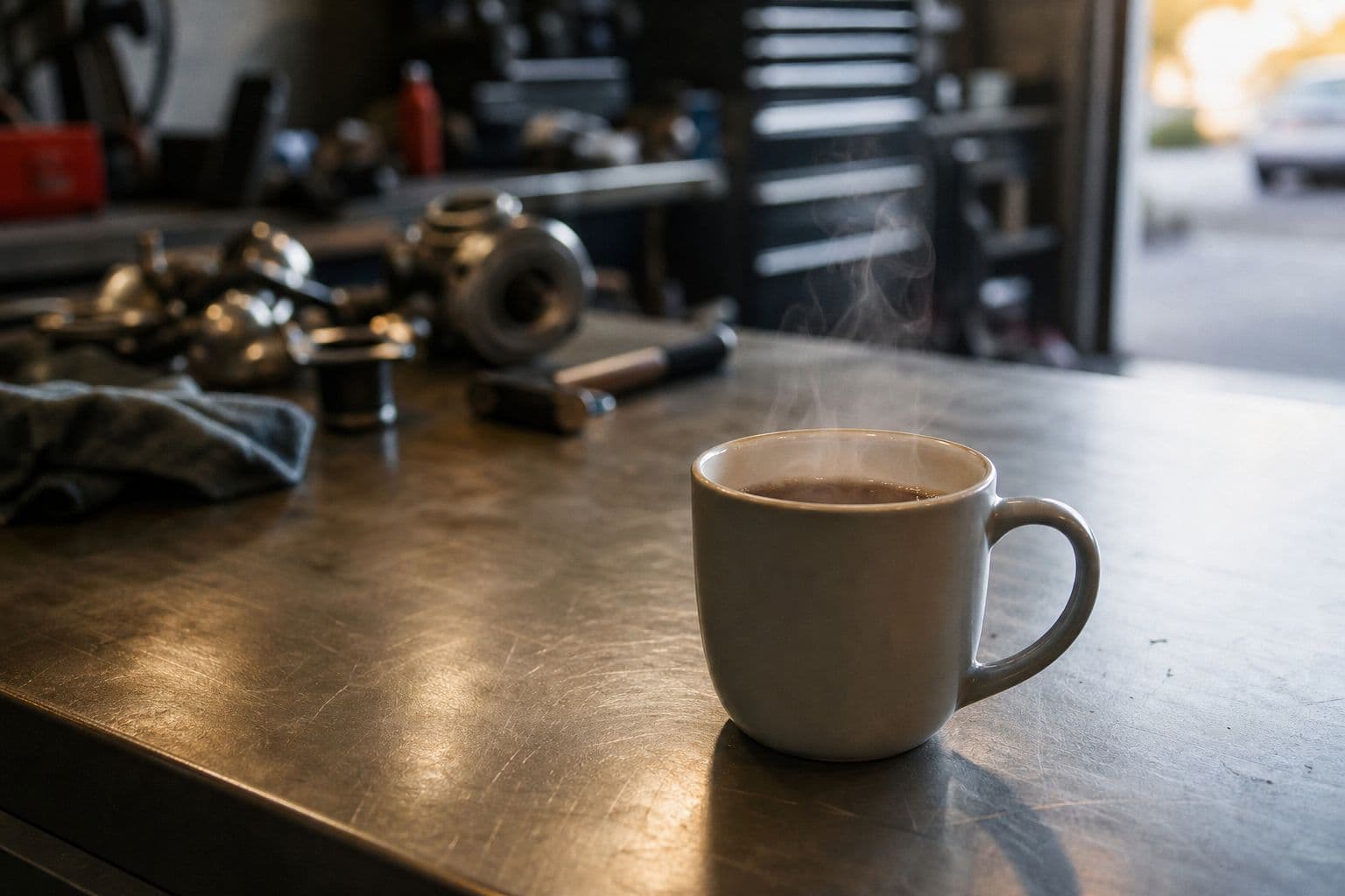Free coffee on the shop workbench